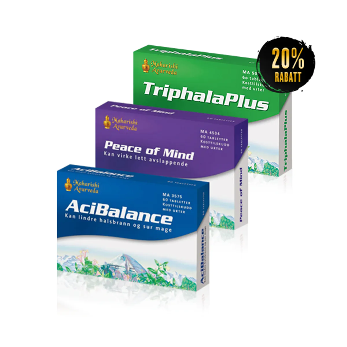Grunnpakke Pitta-Vata (Aci Balance + Peace + Triphala)